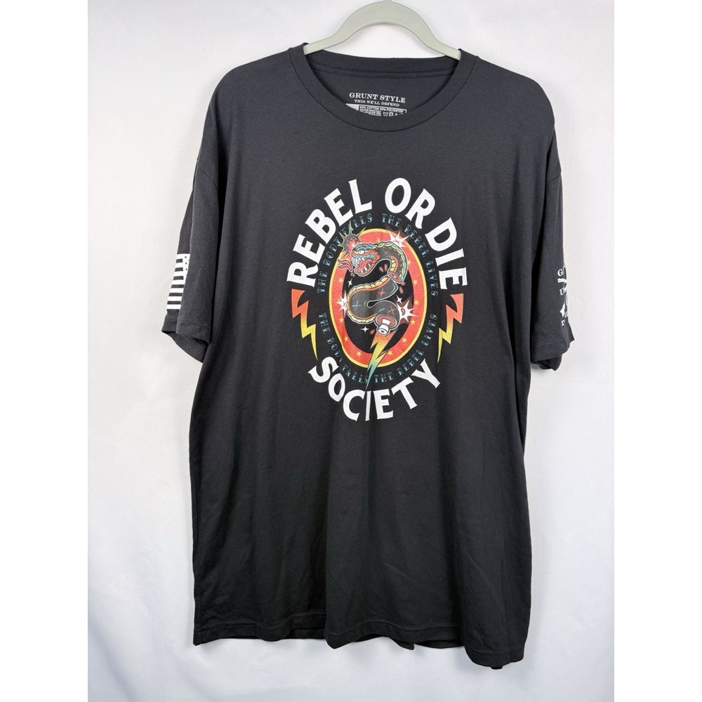 Grunt Style Rebel or Die Society T-Shirt Men's 2XL Black Graphic Tee USA Flag